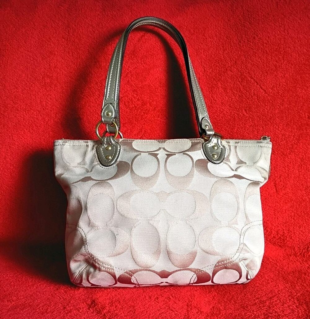 Vintage Coach Poppy Signature Tote Metallic Gold Monogram Bag Charm Y2K Purse